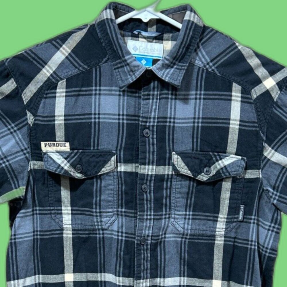 Columbia Flannel Shirt Purdue Boilermakers University College Blue Men's Medium